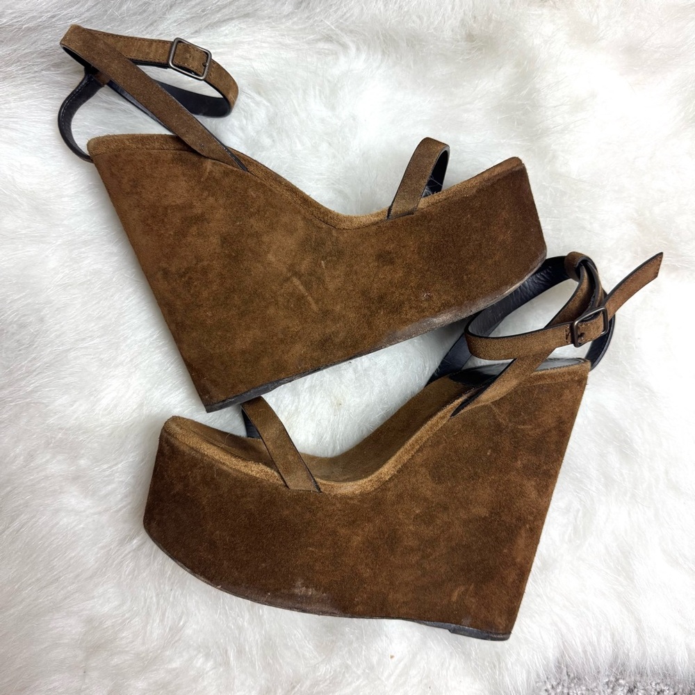 Saint Laurent Frida Suede Platform Wedge Sandals 38 - Picture 6 of 11